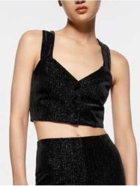 Black Zara Velvet vest festive days Crop Tank Top